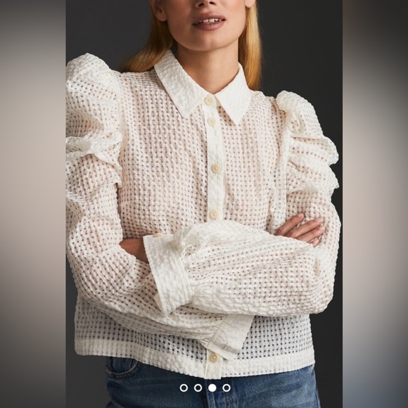 Anthropologie Maeve White Puff-Sleeve Blouse - Picture 1 of 9